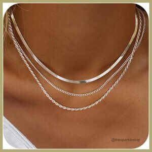 14K Gold Plated Layered Necklace Set - 3 Piece Dainty Chains for Everyday